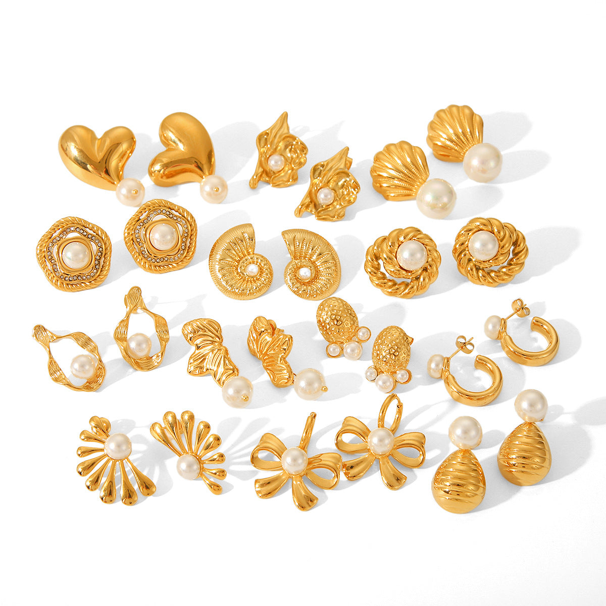Fashion High-end Pearl Earrings 18K Gold Stainless Steel Earrings for Women, Light Luxury Titanium Steel Earrings