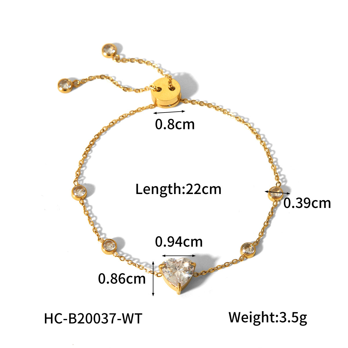 18K Gold Stainless Steel Heart-shaped Zircon Bracelet for Women's Fashion Trend Titanium Steel Bracelet
