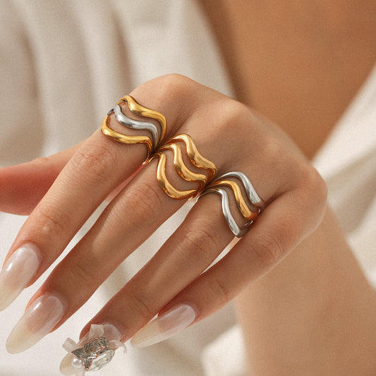 Color-blocked Ring Made of Titanium Steel, Non-fading, Niche Design, Stainless Steel Band, Simple and Versatile Jewelry