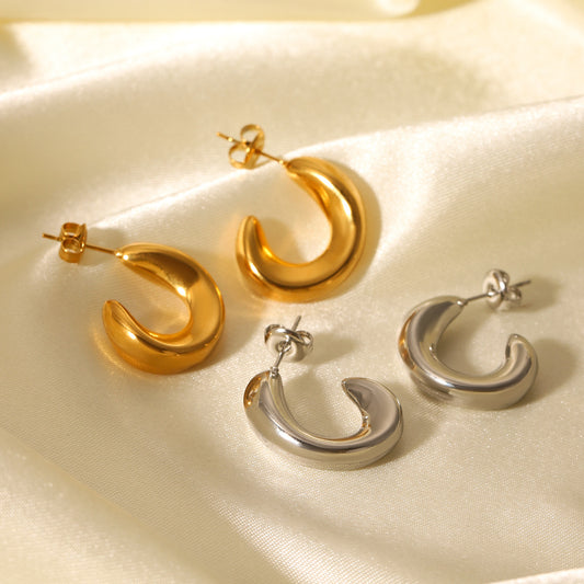 C-shaped 18K Gold-plated Hollow Stainless Steel Earrings for Women, Non-fading Ear Jewelry, Cross-border Titanium Steel Jewelry