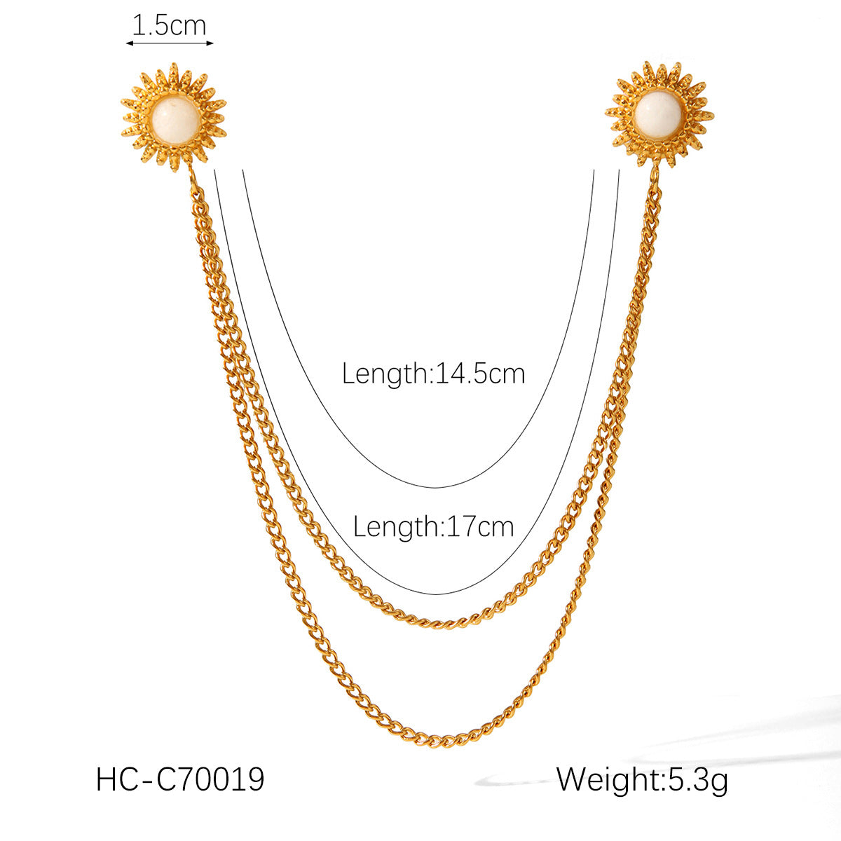 Square Stainless Steel Diamond-encrusted Shirt Collar Pin with Flower and Butterfly Brooch Chain Clothing Accessory