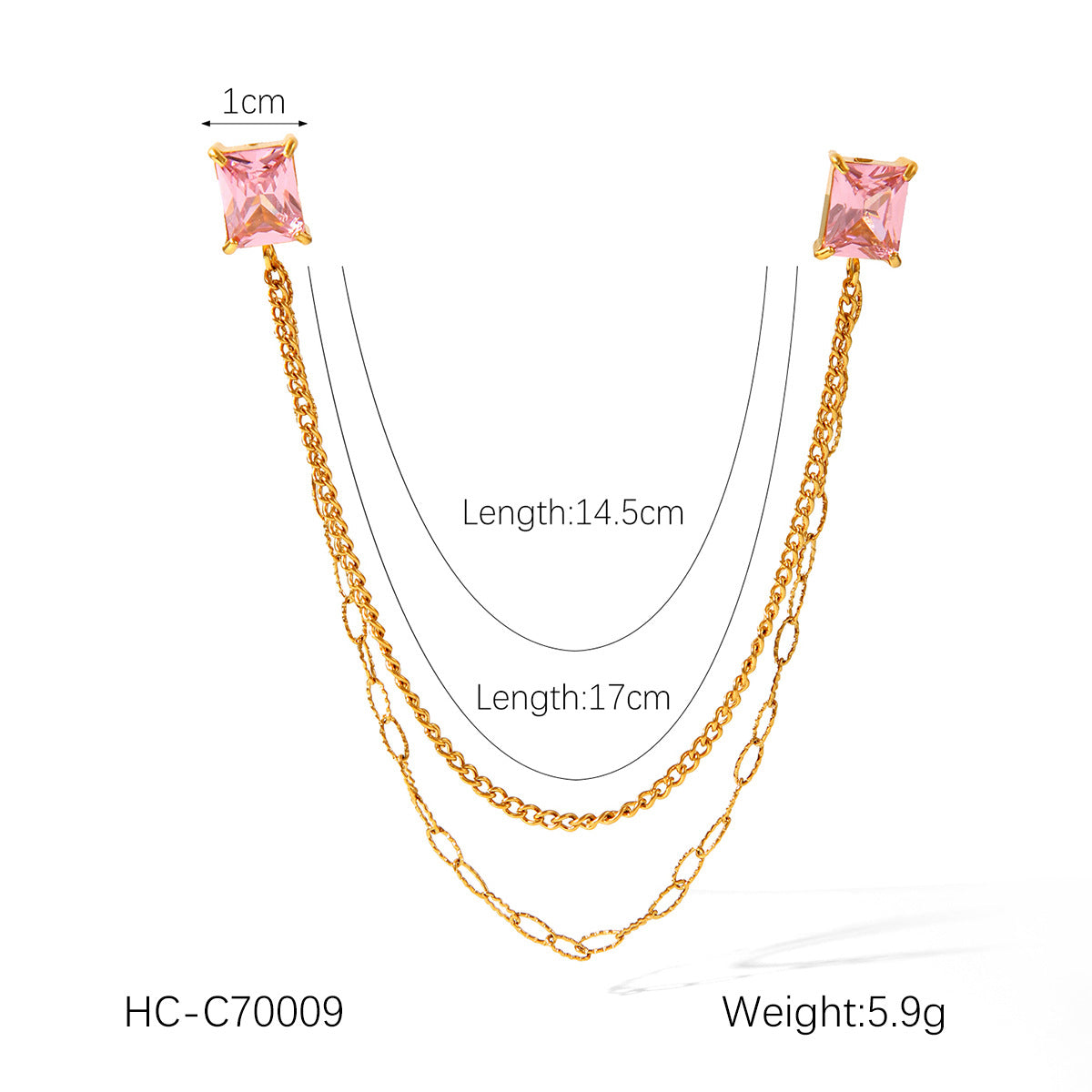 Square Stainless Steel Diamond-encrusted Shirt Collar Pin with Flower and Butterfly Brooch Chain Clothing Accessory