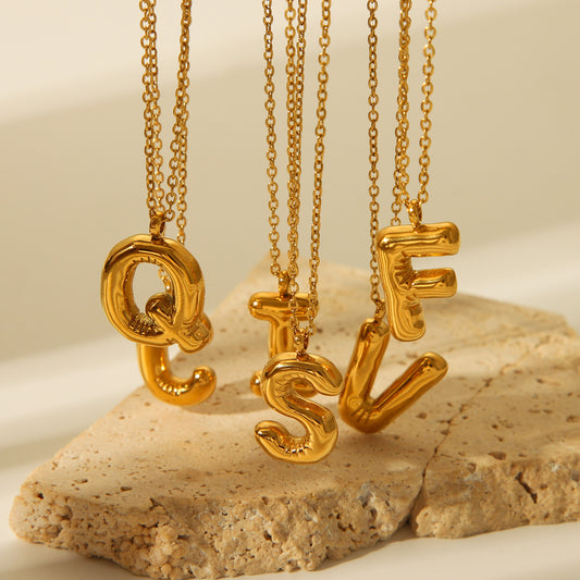Plump Bubble Alphabet Titanium Steel Necklace Stainless Steel Letter Necklace Fashion Versatile Necklace Accessories