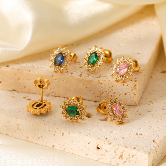 Light Luxury High-end Sunflower Inlaid Zircon Earrings Stainless Steel Earrings for Women 18k Gold Titanium Steel Earrings
