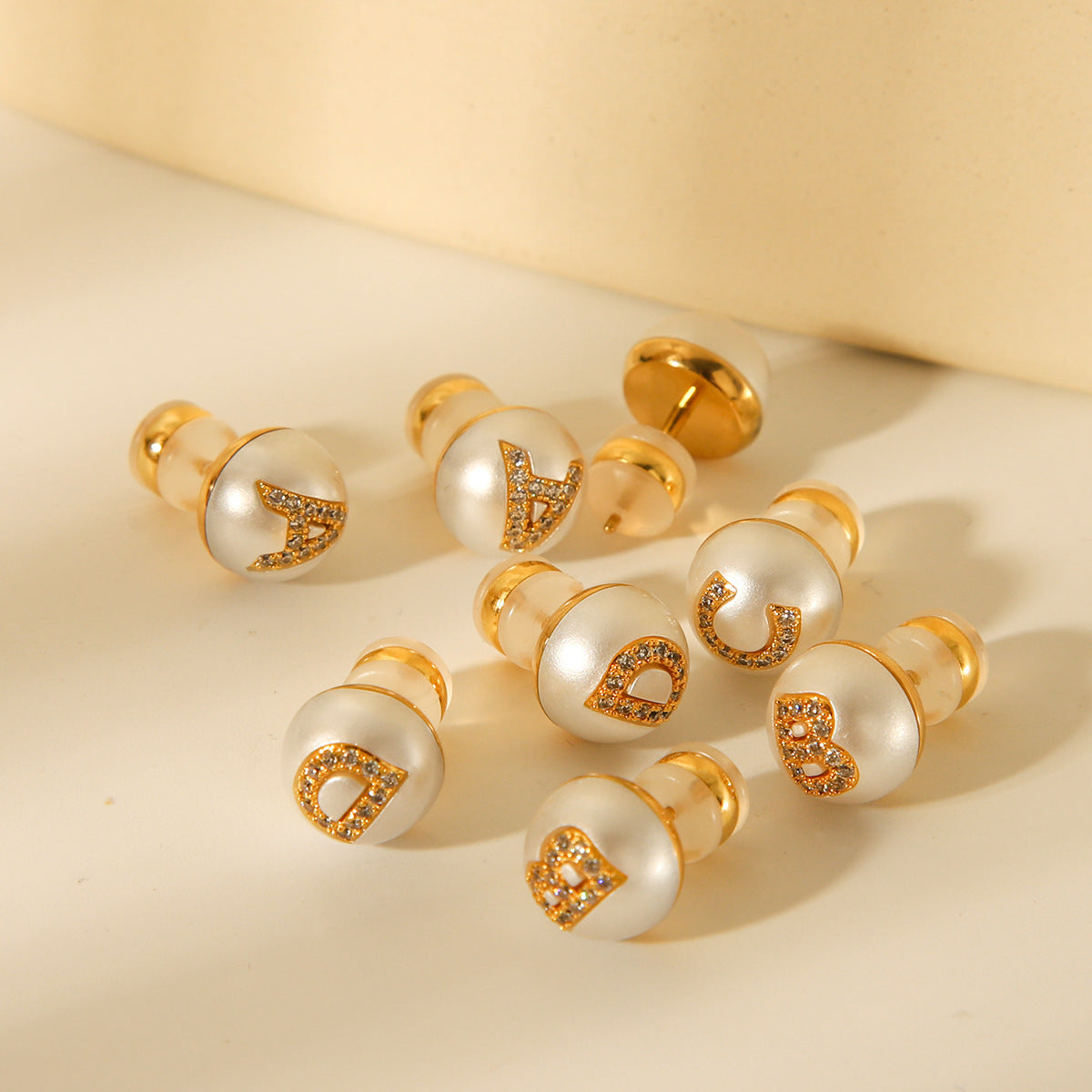 18K gold stainless steel letter studded pearl earrings with feminine charm and versatile titanium steel earrings