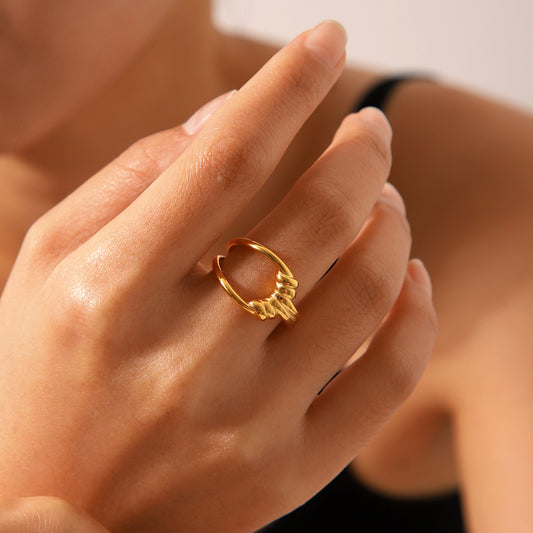 Fashionable Wide Version Fried Dough Twists Stainless Steel Hollowed-out Three-dimensional Finger Ring 18K Gold-plated Ring for Women, Non-fading Ring