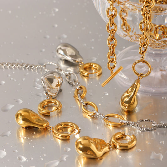 Stainless Steel Baroque Pendant Earrings Necklace Bracelet Jewelry Set Color-matching Stackable Titanium Steel Ring
