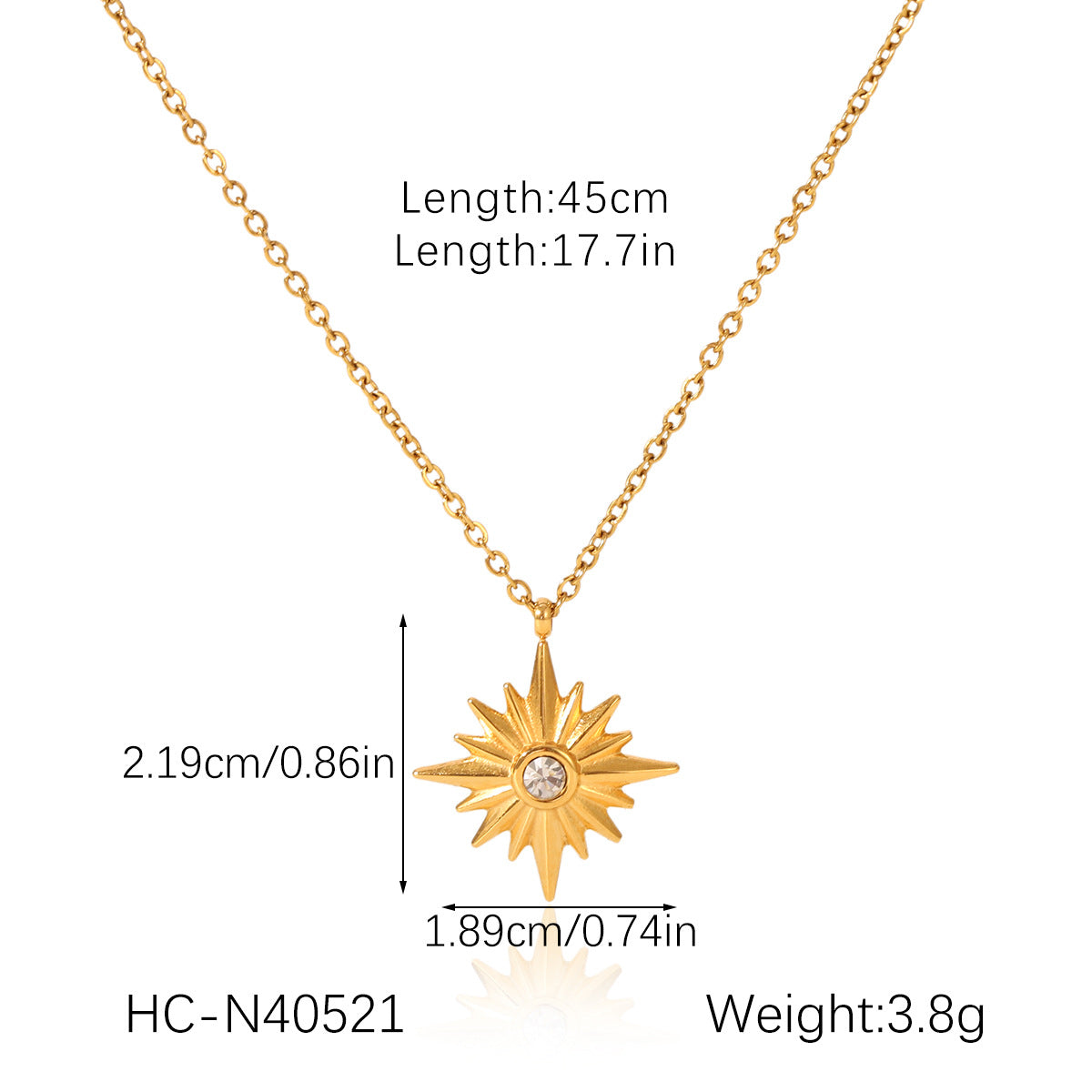 High-end Titanium Steel Necklace with 18K Gold Stainless Steel Hammered Texture Round Plate, Diamond-Encrusted Octagram Pendant Necklace
