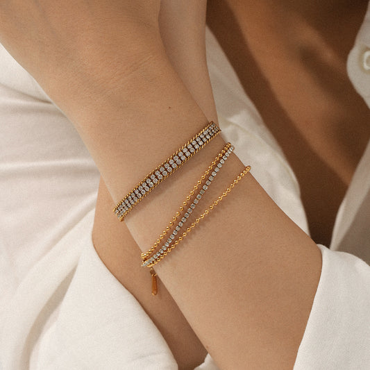 18K Gold Stainless Steel Bracelet with Double-layer White Zircon, Exuding A Light Luxury and High-end Feel, Made of Titanium Steel Jewelry