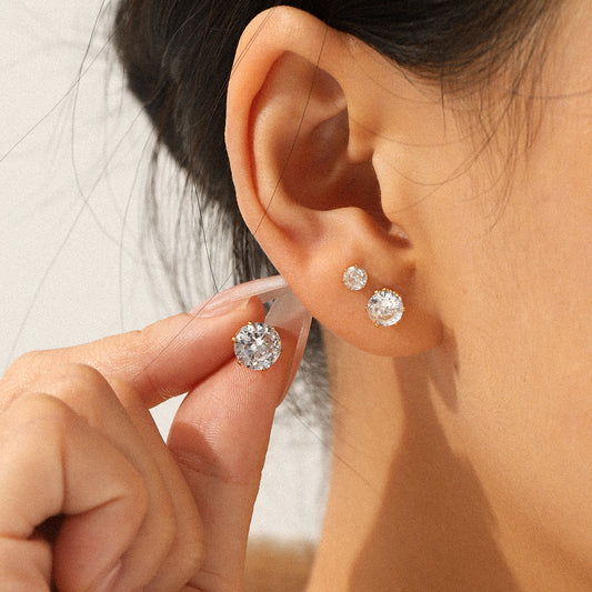 Stainless Steel Jewelry with Zircon Earrings Set, Versatile and High-end Earrings, Titanium Steel Earrings