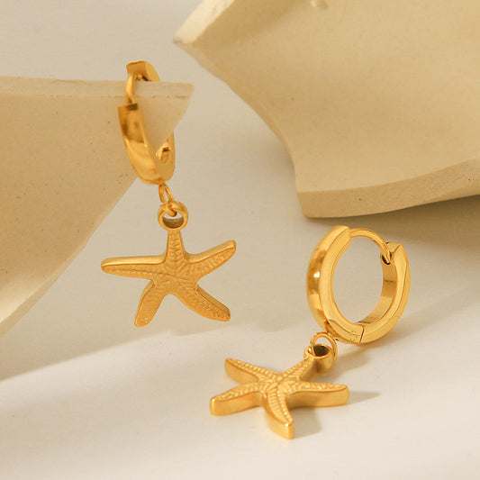 Ocean Series Titanium Steel Earrings, 18k Gold Stainless Steel Starfish Eardrop Earrings for Women, Fashionable and Personalized Earrings
