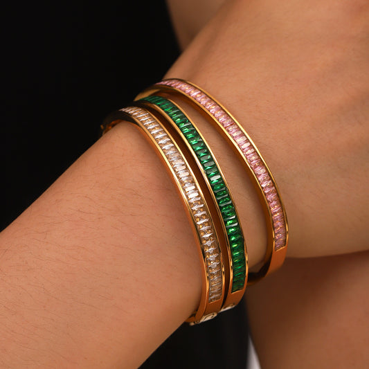 Ins-style 18K Gold Stainless Steel Bracelet Inlaid with Zircon, Made of Titanium Steel, Non-fading, High-end Hand Jewelry