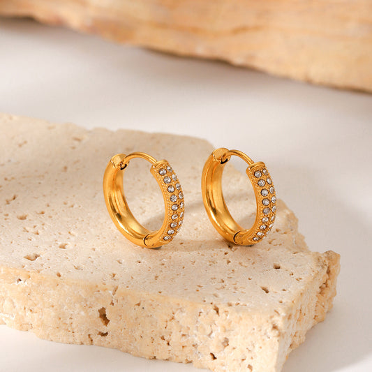 18K Gold Stainless Steel Diamond Studded Earrings for Women in INS Fashion, Simple and Versatile Titanium Steel Earrings