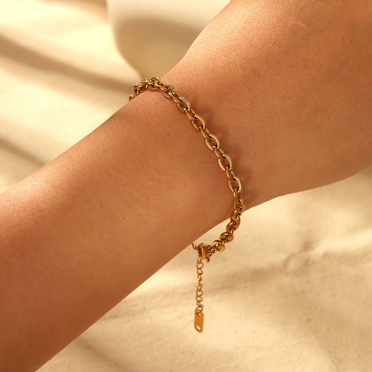 Stainless Steel Bracelet Basic Style Texture O-chain 18K Gold-plated Titanium Steel Bracelet Jewelry Accessory