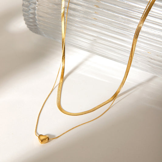 Stainless Steel Double-layer Snake Bone Chain Women's Ins Style Fashion Simple 18k Gold Blade Chain High-end Necklace