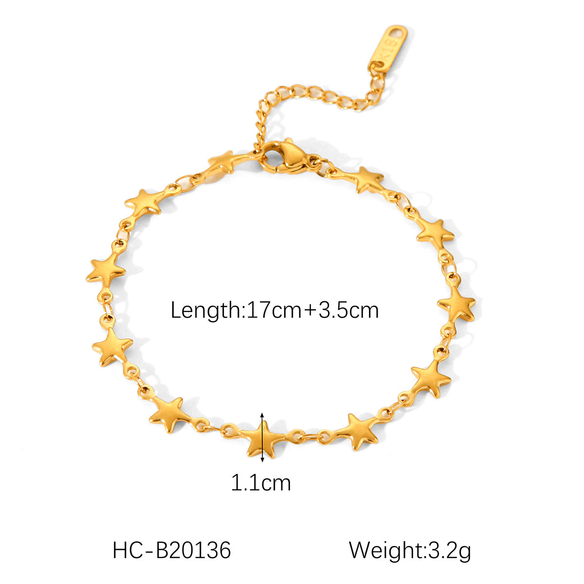 18K Gold Five-pointed Star Chain Stainless Steel Necklace Women's Fashion Ins Titanium Steel Non-fading Star Bracelet