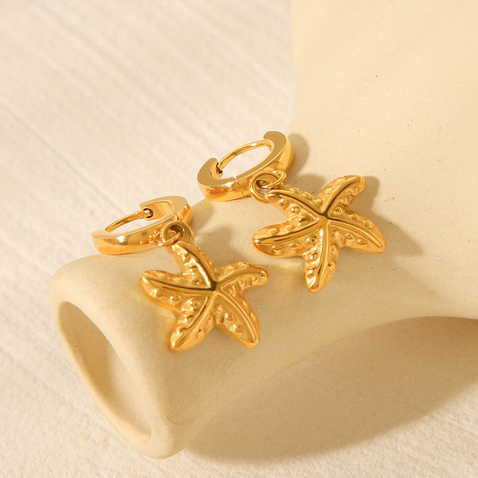 Ocean series earrings 18k gold-plated stainless steel starfish earrings for women, fashionable and versatile earrings