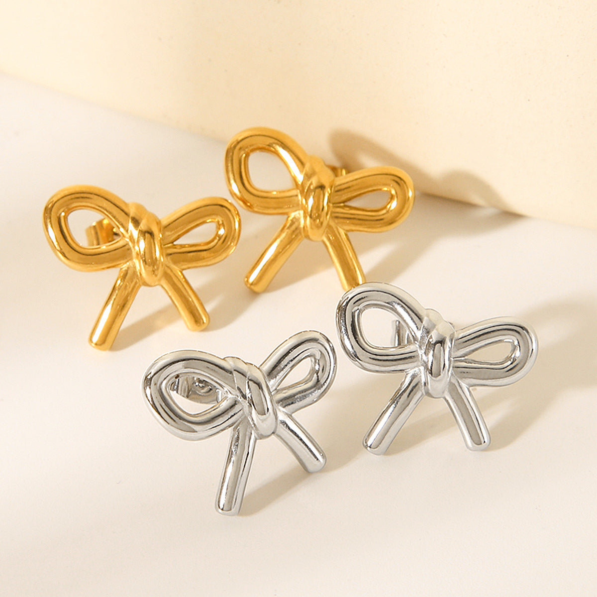 18k Gold Stainless Steel Bow Earrings for Women, Fashionable and Versatile Titanium Steel Earrings