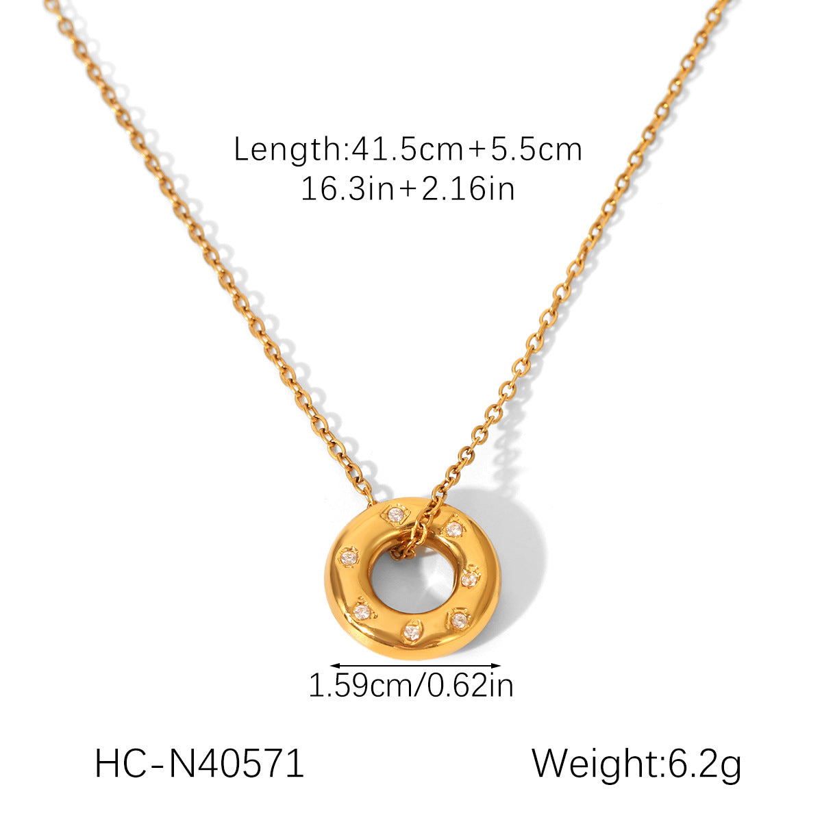 High-end Titanium Steel Necklace with 18K Gold Stainless Steel Hammered Texture Round Plate, Diamond-Encrusted Octagram Pendant Necklace