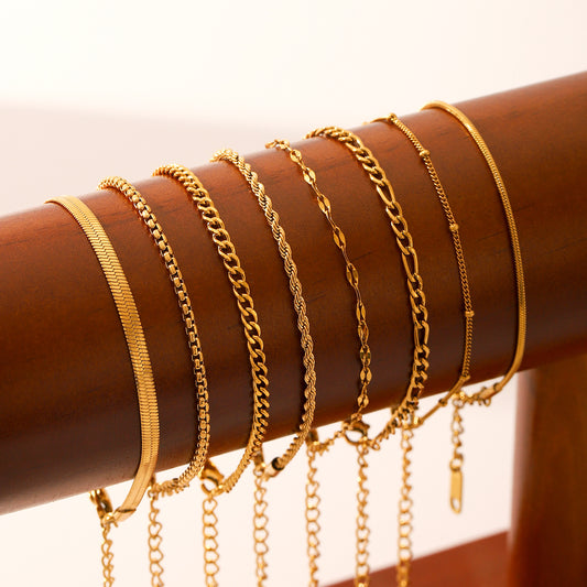 Ins18K Gold Stainless Steel Bracelet, Fried Dough Twists Chain, Blade Chain, Figaro Chain, Snake Bone Chain, Does Not Fade