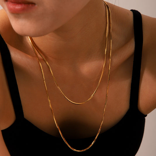 Double-layer 18K Gold Titanium Steel Sweater Chain Snake Bone Chain Stainless Steel Necklace Women's High-end Necklace