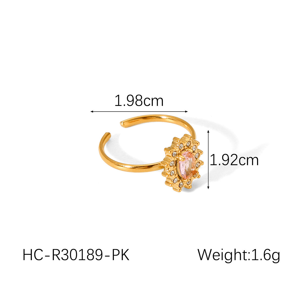Zircon titanium steel ring jewelry, non-fading, French style, high-end stainless steel open ring
