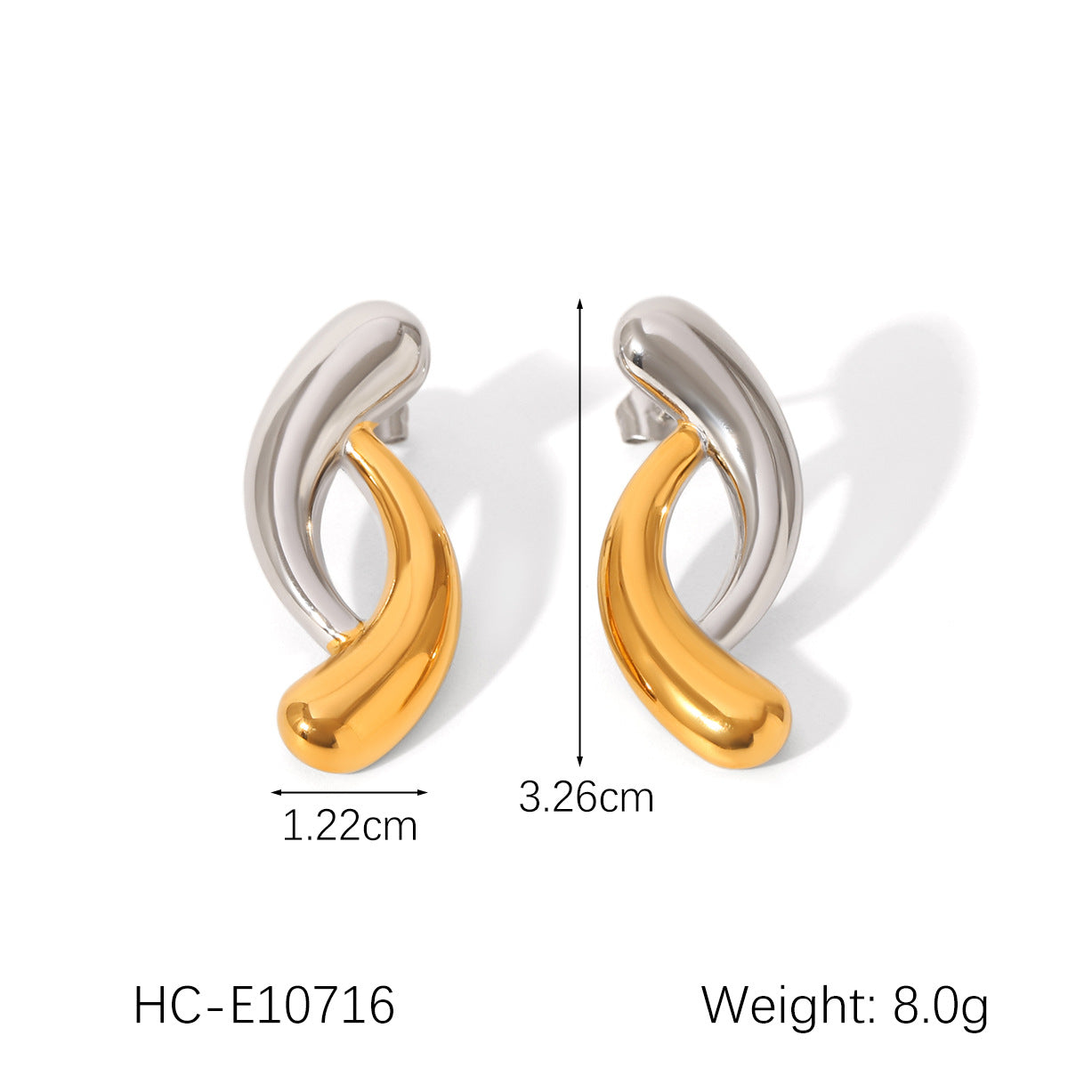 Stainless Steel Earrings, Gold and Silver Color-block, Glossy Geometric Texture, Stud Earrings, Sun-shaped Five-pointed Star Earrings for Women