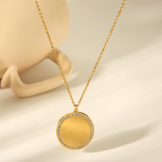 18k Gold Stainless Steel Necklace Oval Glossy Pendant Diamond Necklace Titanium Steel Necklace