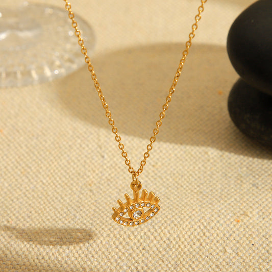 Titanium Steel Non-fading Necklace 18K Gold Stainless Steel Diamond-encrusted Demon's Eye Pendant Necklace Jewelry