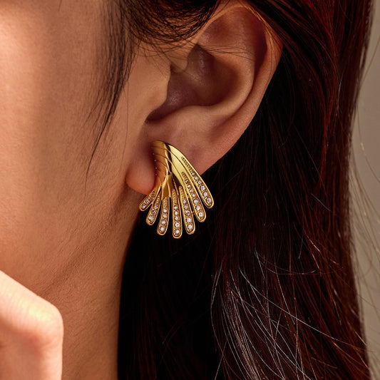 Stainless Steel Diamond-encrusted Wing Earrings with A Design Sense, Titanium Steel Earrings for Women, High-end Ear Jewelry