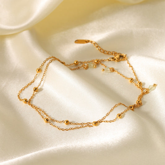 French Ins Style Double-layer Beaded Chain 18K Gold Stainless Steel Bracelet Fashionable and Versatile Titanium Steel Jewelry Does Not Fade