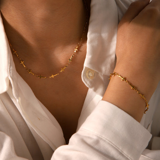 INS Influencer's Titanium Steel Jewelry, Cross Chain, Stainless Steel Necklace, Fashionable and Personalized Titanium Steel Bracelet