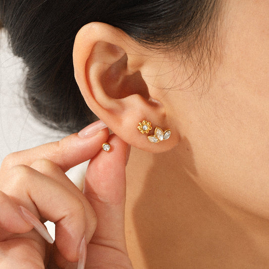 Stainless Steel Earrings, Light Luxury Niche Style, Three Pairs of Zircon Stud Earrings for Women, Designed with A Sense of Design, Titanium Steel Earrings