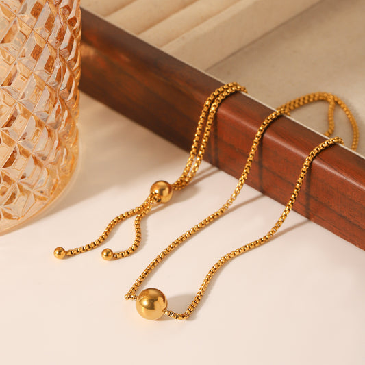 18K gold stainless steel box chain steel ball pendant necklace ins style niche design pull-style clavicle chain
