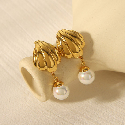 Oceanic Element Titanium Steel Earrings, 18k Gold Stainless Steel Scallop Earrings, Fashionable and High-end Earrings