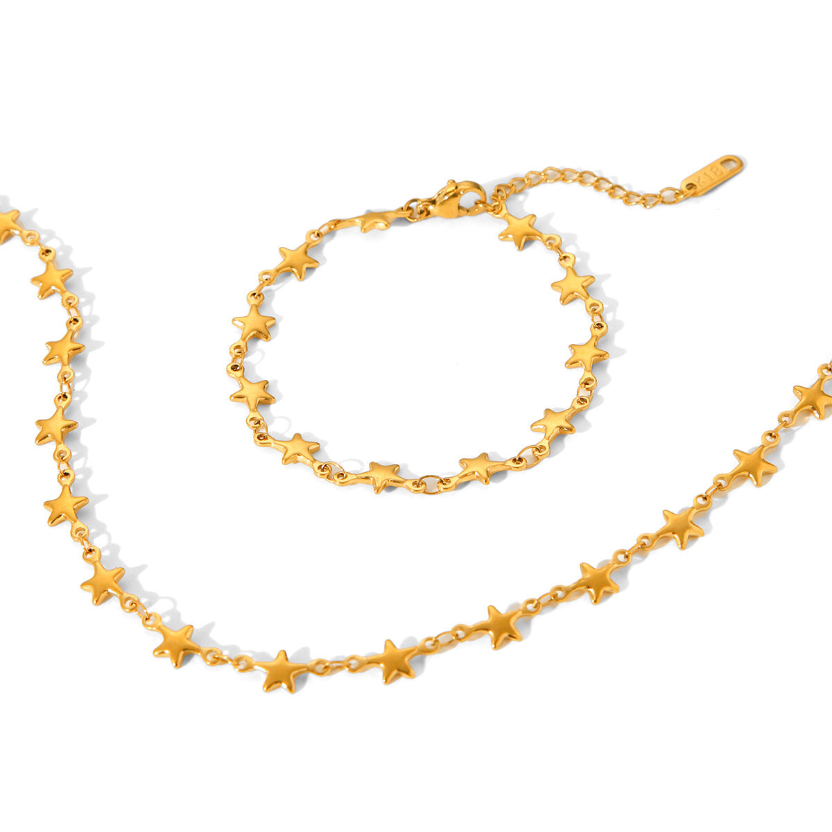 18K Gold Five-pointed Star Chain Stainless Steel Necklace Women's Fashion Ins Titanium Steel Non-fading Star Bracelet