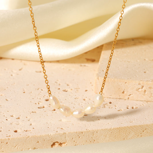 French-style Light Luxury Freshwater Pearl Necklace, Stainless Steel, 18K Gold-plated Clavicle Chain, Women's Temperament, Versatile Necklace