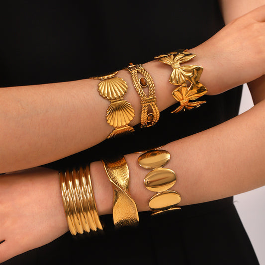 INS-style Stainless Steel Bracelet, 18K Gold-plated Open Bracelet, Non-fading Titanium Steel Bracelet for Women, High-end Hand Jewelry