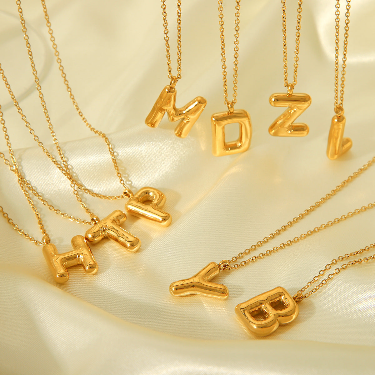 Plump Bubble Alphabet Titanium Steel Necklace Stainless Steel Letter Necklace Fashion Versatile Necklace Accessories