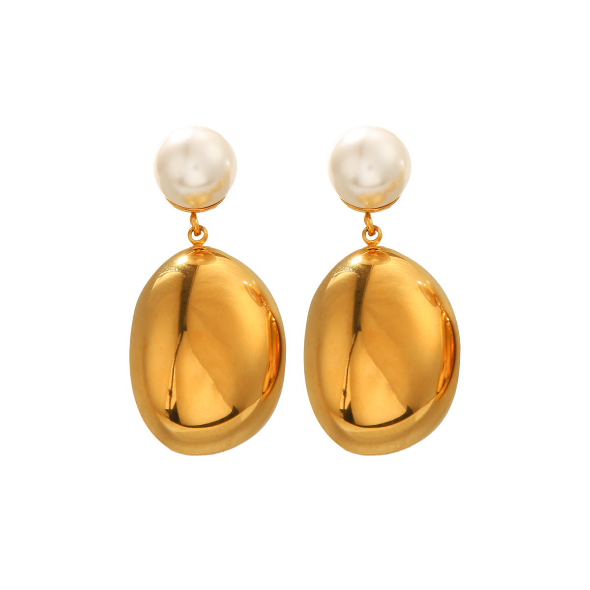18k Gold Stainless Steel Earrings with Pearl Studs, Semi-circular Pendant, Titanium Steel Earrings