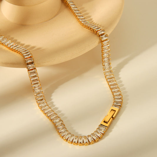 French Light Luxury Niche Jewelry Full Diamond Zircon Necklace Necklace Titanium Steel Fashion Versatile Necklace Women's