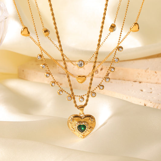 Stainless Steel Love Necklace with Zircon Clavicle Chain Women's High-end Titanium Steel 18K Gold-plated Necklace