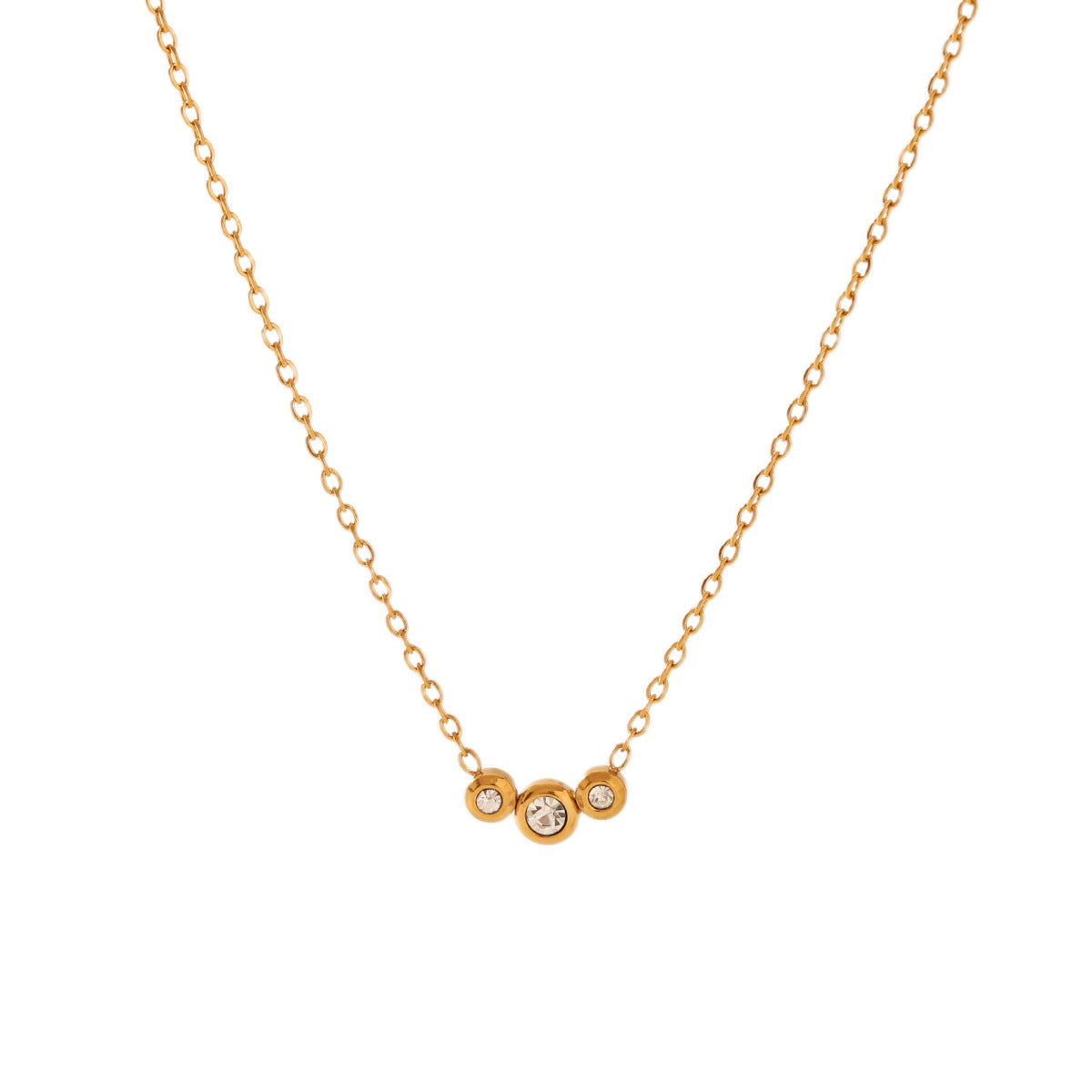 18K Gold Geometric Stainless Steel Inlaid Zircon Pendant Necklace Female Niche Design Titanium Steel Collar Chain