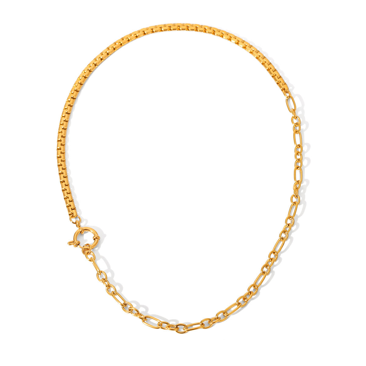 INS-style Titanium Steel Necklace with 18K Gold-plated Spring Clasp, Featuring A Spliced Stainless Steel Chain and A High-end Clavicle Chain