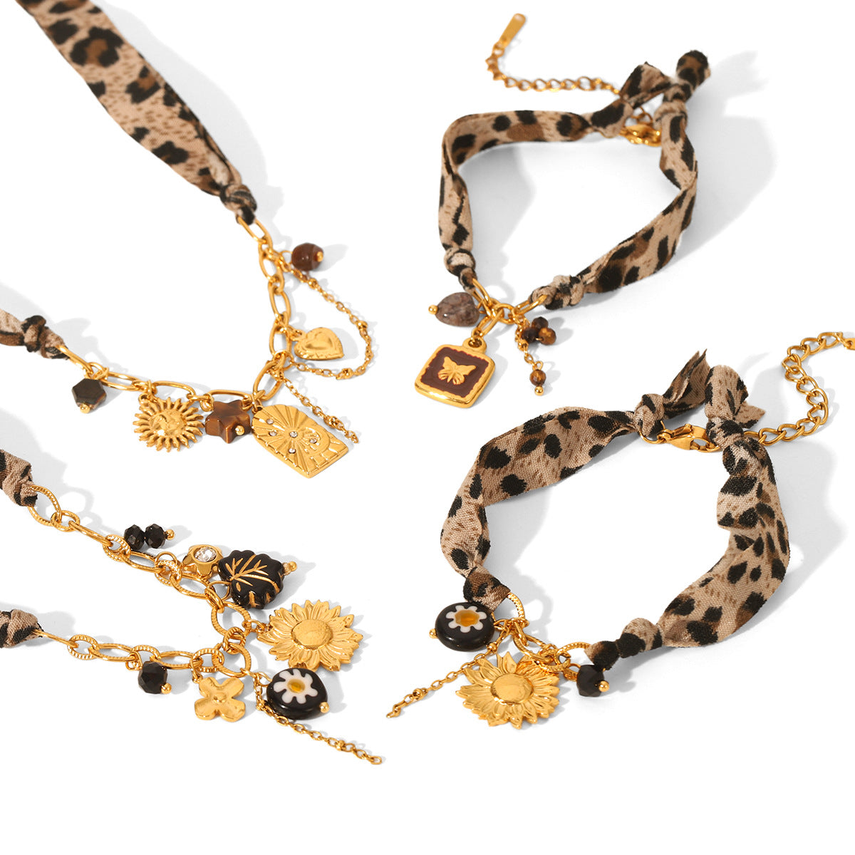 Stainless Steel Flower Sun Heart DIY Jewelry Pendant Leopard Print Necklace Butterfly Daisy Leopard Print Bracelet
