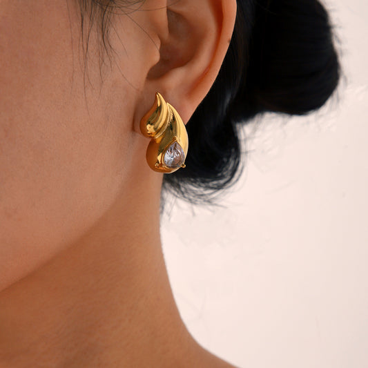 Double Water Droplet Stainless Steel Earrings, Female Internet Celebrity Style, Light Luxury Diamond Studded Titanium Steel Earrings, High-end Feel