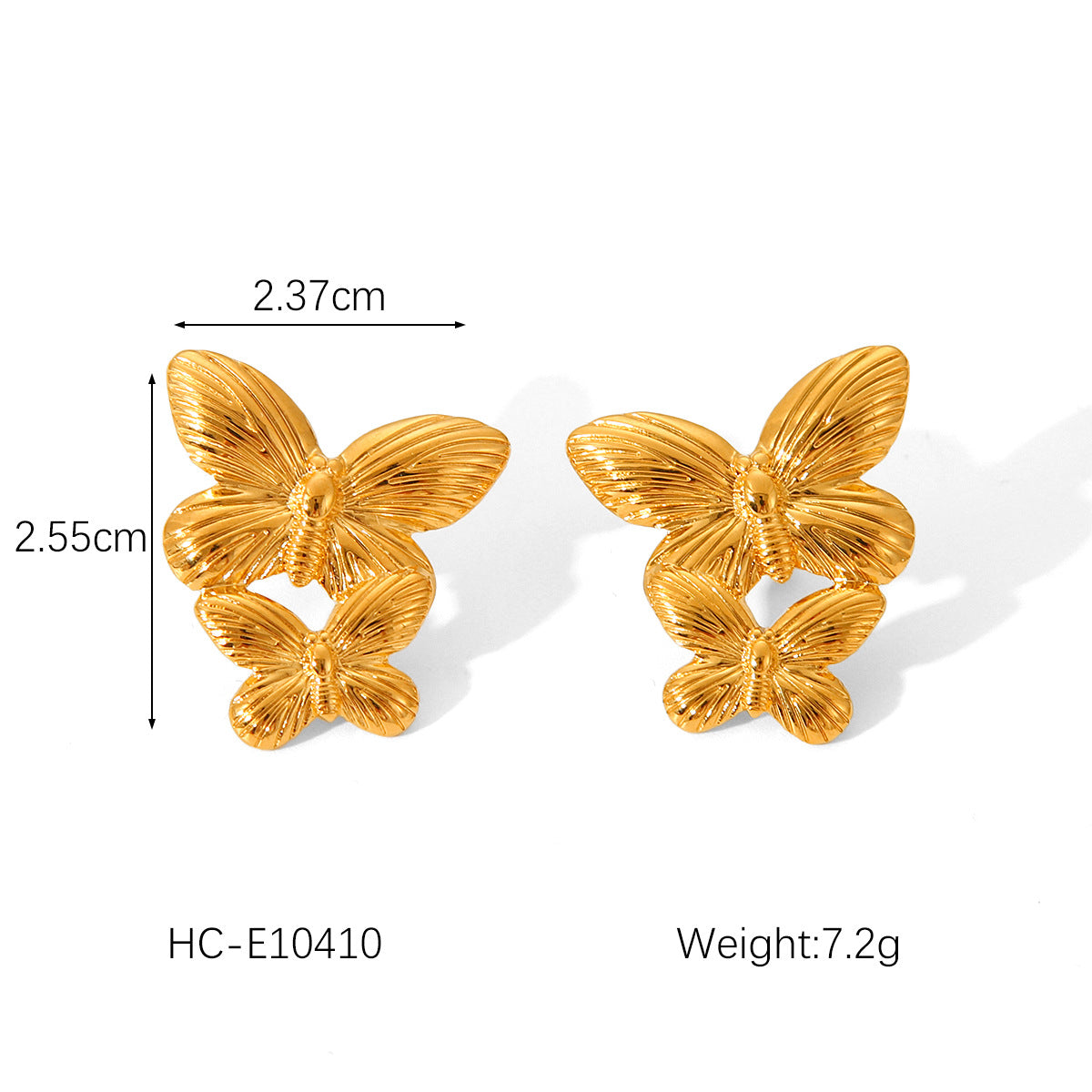 Ins Wind Punch Texture Titanium Steel Earrings 18K Gold Stainless Steel Geometric Love Butterfly Inlaid Diamond Earrings