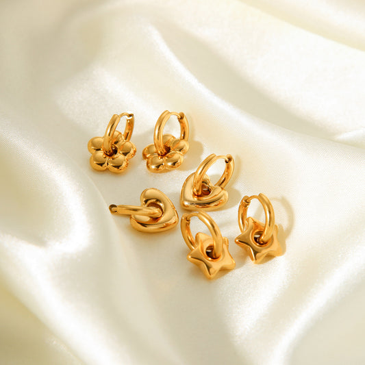 Stylish and Versatile Stainless Steel Earrings for Women, Featuring A Heart-shaped Flower Pendant and Titanium Steel Earring Hoop, with No Fading