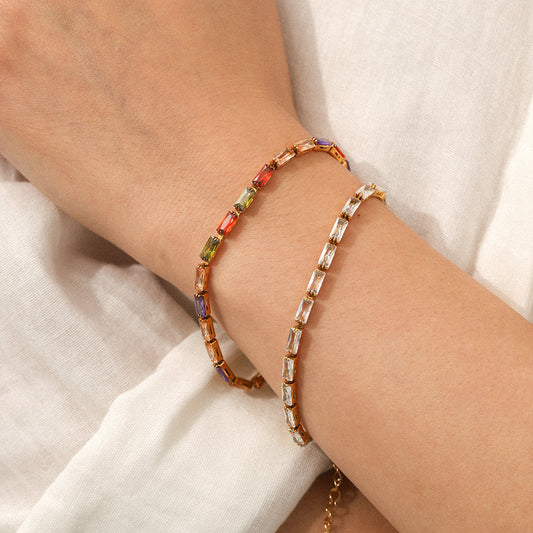 INS18K Gold Stainless Steel Zircon Bracelet, Light Luxury and High-end Gemstone Bracelet for Women