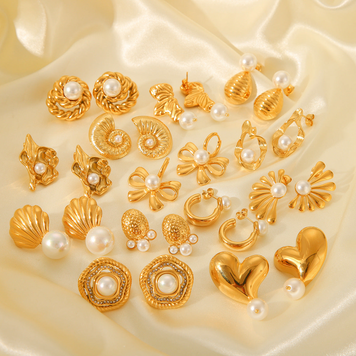 Fashion High-end Pearl Earrings 18K Gold Stainless Steel Earrings for Women, Light Luxury Titanium Steel Earrings